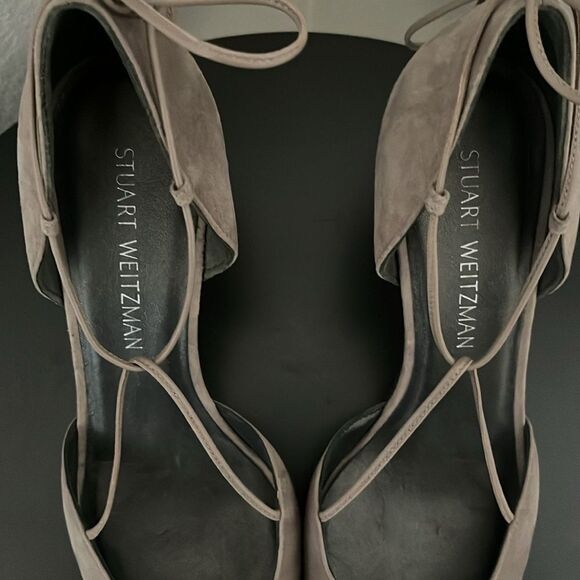 STUART WEITZMAN Gray/Beige Ankle Tie 3 Inch Heels, Size 10 - Picture 6 of 10